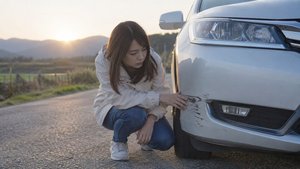 動物との衝突後に車体の傷を確認