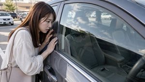 車内に閉じ込めた鍵を窓越しに確認