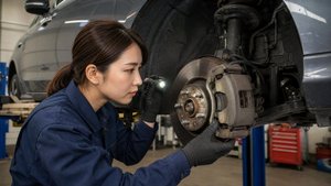 ブレーキパッドやローターの状態を確認する点検作業