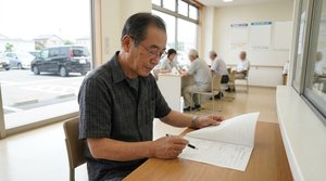車内で手続きの書類を確認する場面