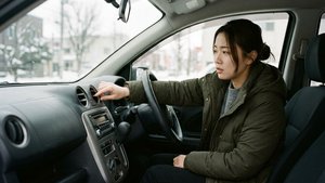 車のエアコン吹き出し口に手をかざす様子