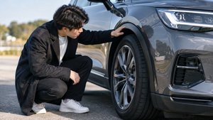 車高が下がった車輪まわりを確認