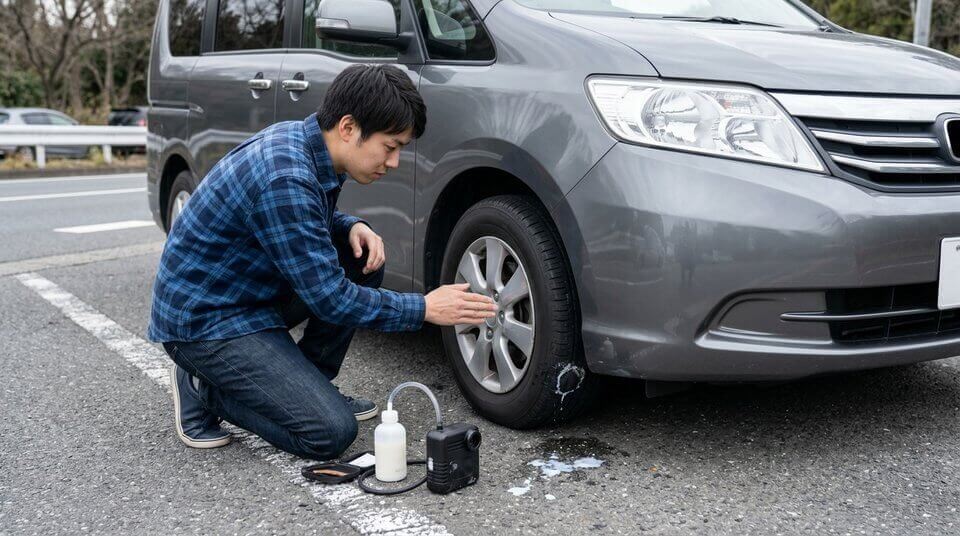 応急修理キット使用後のタイヤ点検