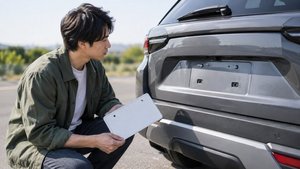 ナンバープレートがない車両後部を確認