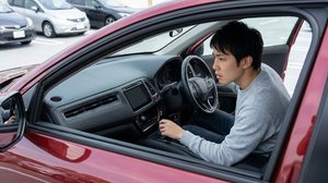 バック時に映らない画面を覗き込む様子